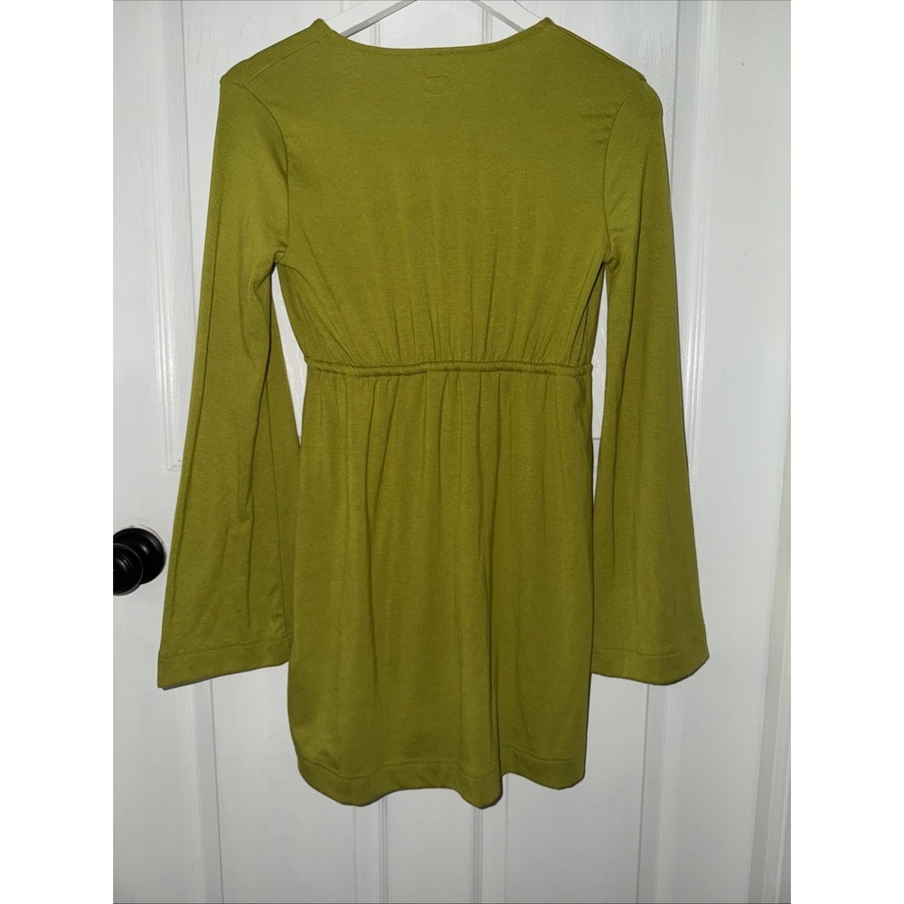 Free People EST Good Feels Long-Sleeve Plunge Mini Dress Sz XS Boho Flare Sleeve - Picture 6 of 8